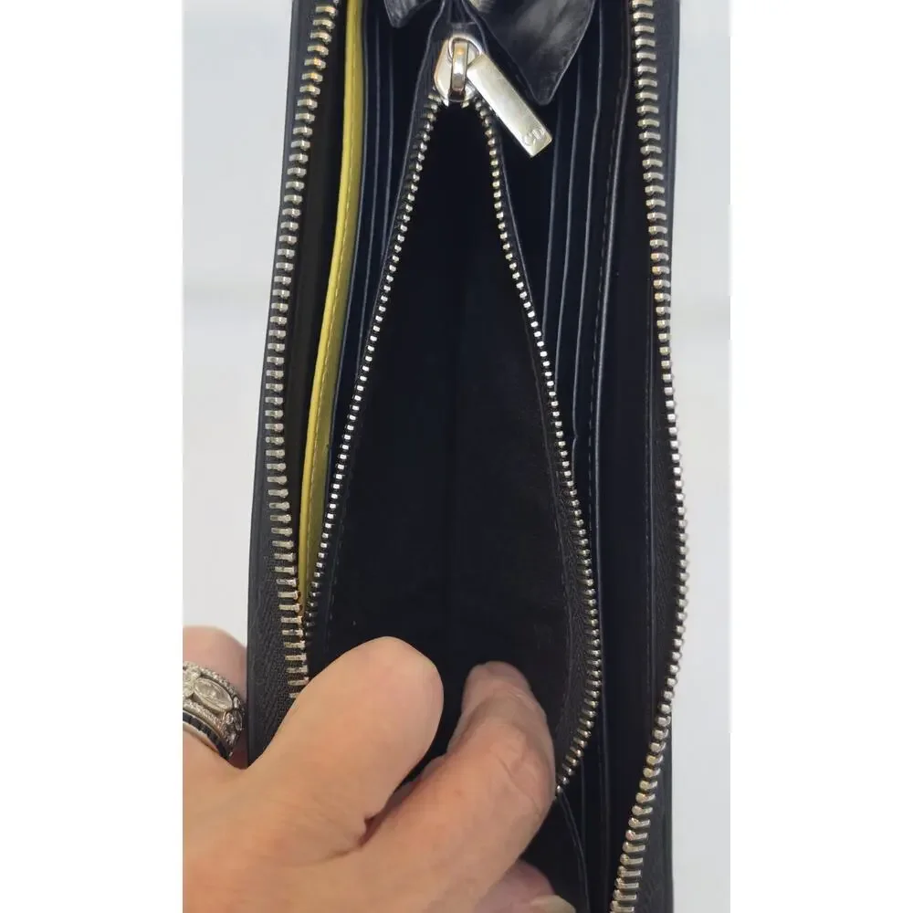 Dior Women’s Black/Yellow/White Bee Zip-Around Wallet, Logo, Card Slots w/COA